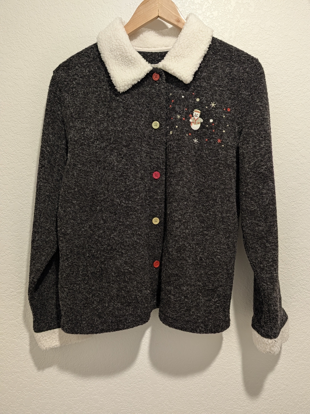 Christopher & Banks Vintage Snowman Christmas Cardigan Sweater Women's Medium
